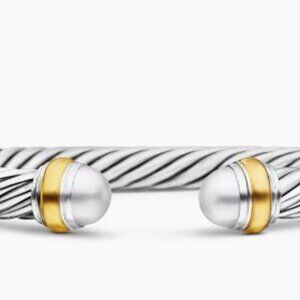 David Yurman Sterling Silver 14k Gold Pearl Cable Classics 7mm Cuff